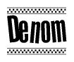 The clipart image displays the text Denom in a bold, stylized font. It is enclosed in a rectangular border with a checkerboard pattern running below and above the text, similar to a finish line in racing. 