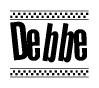 The clipart image displays the text Debbe in a bold, stylized font. It is enclosed in a rectangular border with a checkerboard pattern running below and above the text, similar to a finish line in racing. 
