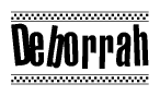 The clipart image displays the text Deborrah in a bold, stylized font. It is enclosed in a rectangular border with a checkerboard pattern running below and above the text, similar to a finish line in racing. 
