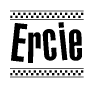 The image contains the text Ercie in a bold, stylized font, with a checkered flag pattern bordering the top and bottom of the text.