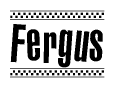 The image contains the text Fergus in a bold, stylized font, with a checkered flag pattern bordering the top and bottom of the text.