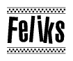 The clipart image displays the text Feliks in a bold, stylized font. It is enclosed in a rectangular border with a checkerboard pattern running below and above the text, similar to a finish line in racing. 