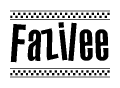 The clipart image displays the text Fazilee in a bold, stylized font. It is enclosed in a rectangular border with a checkerboard pattern running below and above the text, similar to a finish line in racing. 