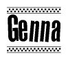 The clipart image displays the text Genna in a bold, stylized font. It is enclosed in a rectangular border with a checkerboard pattern running below and above the text, similar to a finish line in racing. 