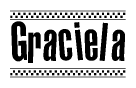 The image contains the text Graciela in a bold, stylized font, with a checkered flag pattern bordering the top and bottom of the text.