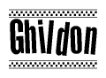The image contains the text Ghildon in a bold, stylized font, with a checkered flag pattern bordering the top and bottom of the text.