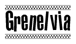The image contains the text Grenelvia in a bold, stylized font, with a checkered flag pattern bordering the top and bottom of the text.