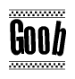 The clipart image displays the text Goob in a bold, stylized font. It is enclosed in a rectangular border with a checkerboard pattern running below and above the text, similar to a finish line in racing. 