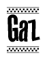 The image is a black and white clipart of the text Gaz in a bold, italicized font. The text is bordered by a dotted line on the top and bottom, and there are checkered flags positioned at both ends of the text, usually associated with racing or finishing lines.