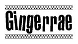 The image contains the text Gingerrae in a bold, stylized font, with a checkered flag pattern bordering the top and bottom of the text.