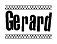 The image contains the text Gerard in a bold, stylized font, with a checkered flag pattern bordering the top and bottom of the text.