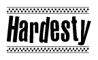 The image contains the text Hardesty in a bold, stylized font, with a checkered flag pattern bordering the top and bottom of the text.
