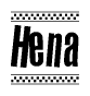 The clipart image displays the text Hena in a bold, stylized font. It is enclosed in a rectangular border with a checkerboard pattern running below and above the text, similar to a finish line in racing. 