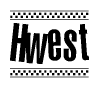 The image contains the text Hwest in a bold, stylized font, with a checkered flag pattern bordering the top and bottom of the text.