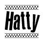 The clipart image displays the text Hatty in a bold, stylized font. It is enclosed in a rectangular border with a checkerboard pattern running below and above the text, similar to a finish line in racing. 