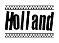 The image contains the text Holland in a bold, stylized font, with a checkered flag pattern bordering the top and bottom of the text.