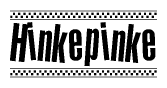 The clipart image displays the text Hinkepinke in a bold, stylized font. It is enclosed in a rectangular border with a checkerboard pattern running below and above the text, similar to a finish line in racing. 