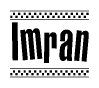 The image contains the text Imran in a bold, stylized font, with a checkered flag pattern bordering the top and bottom of the text.