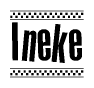 The clipart image displays the text Ineke in a bold, stylized font. It is enclosed in a rectangular border with a checkerboard pattern running below and above the text, similar to a finish line in racing. 