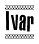 The image contains the text Ivar in a bold, stylized font, with a checkered flag pattern bordering the top and bottom of the text.