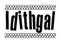 The image contains the text Idithgal in a bold, stylized font, with a checkered flag pattern bordering the top and bottom of the text.