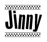 The clipart image displays the text Jinny in a bold, stylized font. It is enclosed in a rectangular border with a checkerboard pattern running below and above the text, similar to a finish line in racing. 