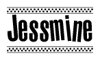 The clipart image displays the text Jessmine in a bold, stylized font. It is enclosed in a rectangular border with a checkerboard pattern running below and above the text, similar to a finish line in racing. 