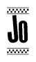 The clipart image displays the text Jo in a bold, stylized font. It is enclosed in a rectangular border with a checkerboard pattern running below and above the text, similar to a finish line in racing. 