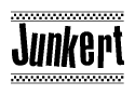 The image contains the text Junkert in a bold, stylized font, with a checkered flag pattern bordering the top and bottom of the text.
