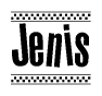 The clipart image displays the text Jenis in a bold, stylized font. It is enclosed in a rectangular border with a checkerboard pattern running below and above the text, similar to a finish line in racing. 