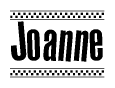 The image contains the text Joanne in a bold, stylized font, with a checkered flag pattern bordering the top and bottom of the text.