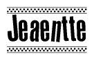 The clipart image displays the text Jeaentte in a bold, stylized font. It is enclosed in a rectangular border with a checkerboard pattern running below and above the text, similar to a finish line in racing. 