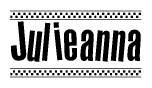 The clipart image displays the text Julieanna in a bold, stylized font. It is enclosed in a rectangular border with a checkerboard pattern running below and above the text, similar to a finish line in racing. 