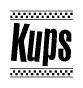 The image contains the text Kups in a bold, stylized font, with a checkered flag pattern bordering the top and bottom of the text.
