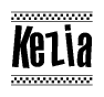 The clipart image displays the text Kezia in a bold, stylized font. It is enclosed in a rectangular border with a checkerboard pattern running below and above the text, similar to a finish line in racing. 
