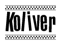 The clipart image displays the text Koliver in a bold, stylized font. It is enclosed in a rectangular border with a checkerboard pattern running below and above the text, similar to a finish line in racing. 