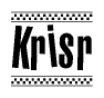 The image contains the text Krisr in a bold, stylized font, with a checkered flag pattern bordering the top and bottom of the text.