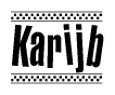 The clipart image displays the text Karijb in a bold, stylized font. It is enclosed in a rectangular border with a checkerboard pattern running below and above the text, similar to a finish line in racing. 