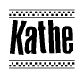The image contains the text Kathe in a bold, stylized font, with a checkered flag pattern bordering the top and bottom of the text.