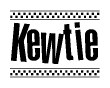 The clipart image displays the text Kewtie in a bold, stylized font. It is enclosed in a rectangular border with a checkerboard pattern running below and above the text, similar to a finish line in racing. 