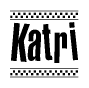 The image contains the text Katri in a bold, stylized font, with a checkered flag pattern bordering the top and bottom of the text.