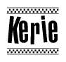 The clipart image displays the text Kerie in a bold, stylized font. It is enclosed in a rectangular border with a checkerboard pattern running below and above the text, similar to a finish line in racing. 