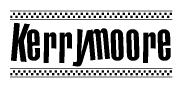 The clipart image displays the text Kerrymoore in a bold, stylized font. It is enclosed in a rectangular border with a checkerboard pattern running below and above the text, similar to a finish line in racing. 