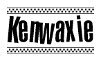 The image contains the text Kenwaxie in a bold, stylized font, with a checkered flag pattern bordering the top and bottom of the text.