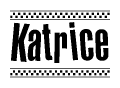 The image contains the text Katrice in a bold, stylized font, with a checkered flag pattern bordering the top and bottom of the text.