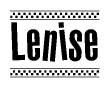 The image contains the text Lenise in a bold, stylized font, with a checkered flag pattern bordering the top and bottom of the text.