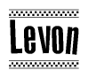 The clipart image displays the text Levon in a bold, stylized font. It is enclosed in a rectangular border with a checkerboard pattern running below and above the text, similar to a finish line in racing. 