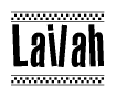 The clipart image displays the text Lailah in a bold, stylized font. It is enclosed in a rectangular border with a checkerboard pattern running below and above the text, similar to a finish line in racing. 
