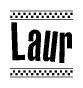 The clipart image displays the text Laur in a bold, stylized font. It is enclosed in a rectangular border with a checkerboard pattern running below and above the text, similar to a finish line in racing. 