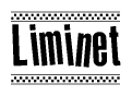 The image is a black and white clipart of the text Liminet in a bold, italicized font. The text is bordered by a dotted line on the top and bottom, and there are checkered flags positioned at both ends of the text, usually associated with racing or finishing lines.